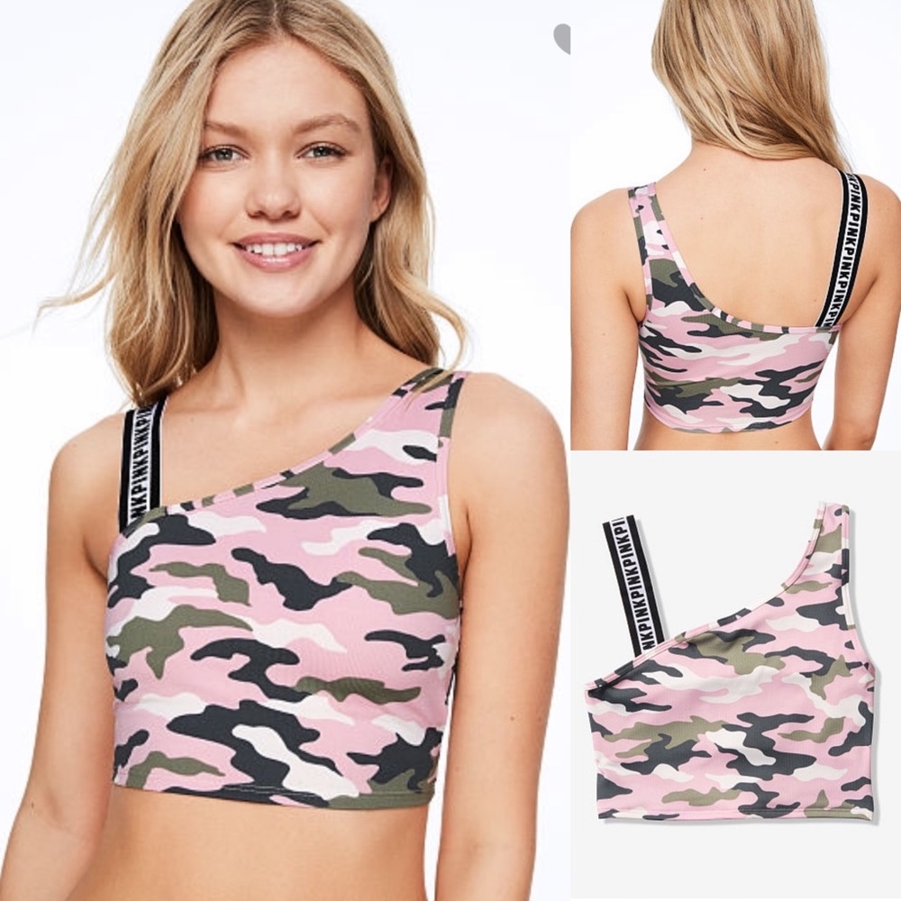 VS Pink Ultimate Logo Strap Camo Sports Crop Too